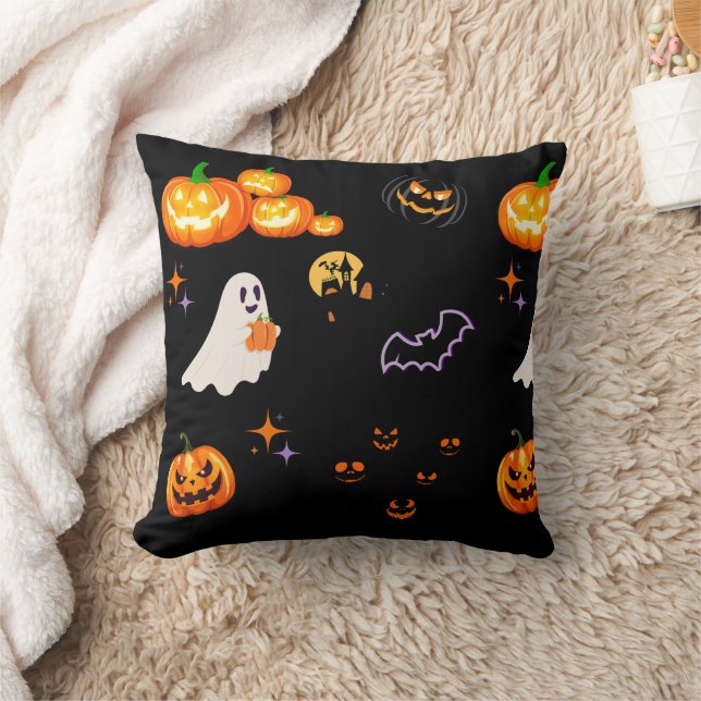 Cute Roligt Pumpkin spöke fladdermus Witch Hallowe Kudde (Filt)
