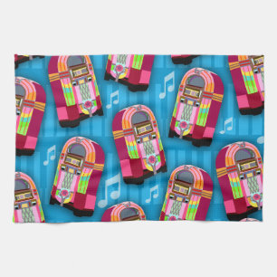Cute Roligt Retro Femties Neon Jukebox Mönster Kökshandduk