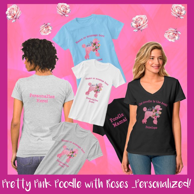 Cute Roligt Rosa Pudel Personlig dam T-Shirt (Skapare uppladdad)