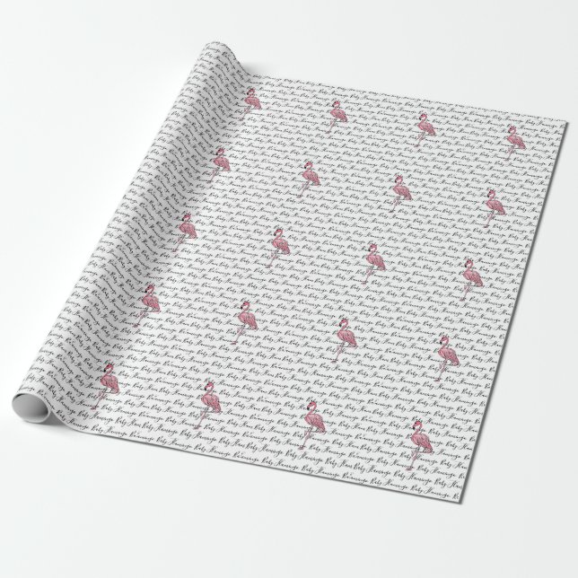 Cute roligt rosa retro flamingo presentpapper (Utrullad)