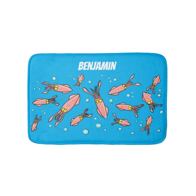 Cute roligt rosa Squid tecknad mönster Badrumsmatta (Framsidan)