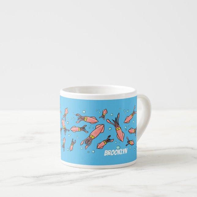 Cute roligt rosa Squid tecknad mönster Espressomugg (Framsida höger)
