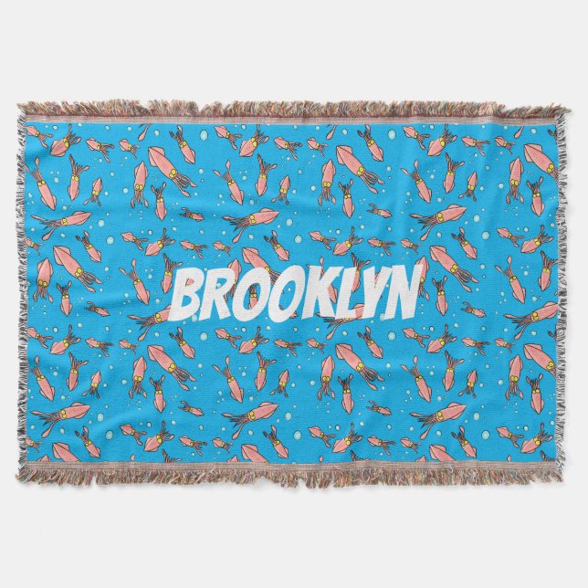 Cute roligt rosa Squid tecknad mönster Filt (Framsidan)