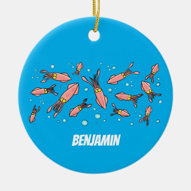 Cute roligt rosa Squid tecknad mönster Julgransprydnad Keramik (Framsidan)