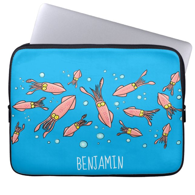 Cute roligt rosa Squid tecknad mönster Laptop Fodral (Framsidan)