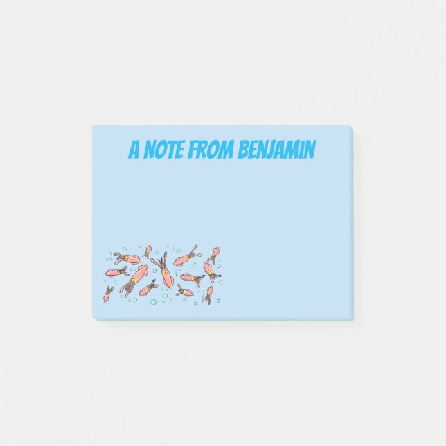 Cute roligt rosa Squid tecknad mönster Post-it Block (Framsida)