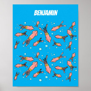 Cute roligt rosa Squid tecknad mönster Poster