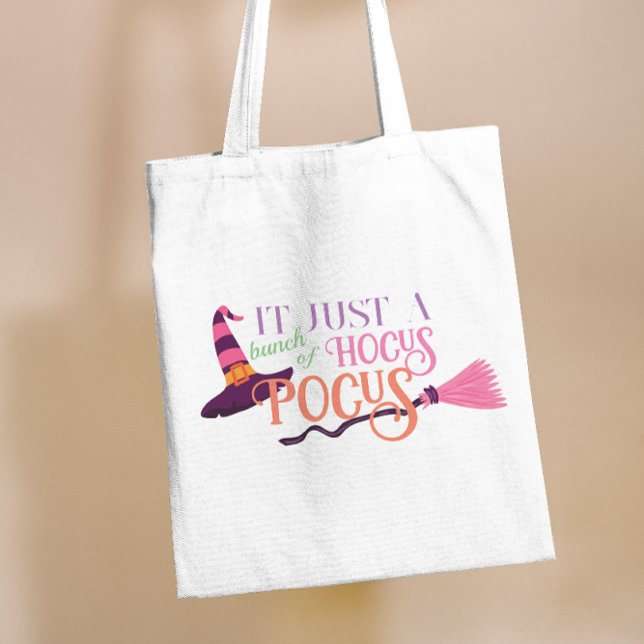 Cute Roligt Rosa Witch Hocus Pocus Halloween Hat Tygkasse (Cute Fun Pink Witch Hocus Pocus Halloween Hat Tote Bag)