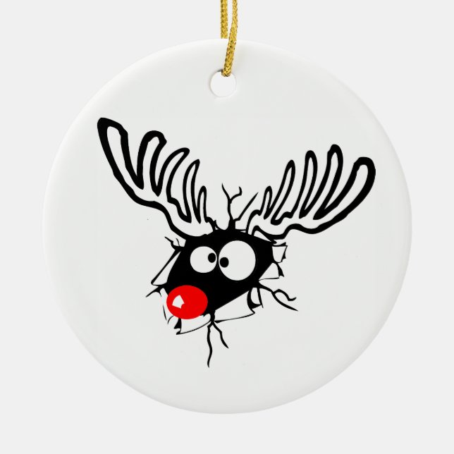 Cute roligt Rudolph, den rödbruna tecknaden. Julgransprydnad Keramik (Framsidan)