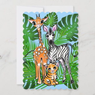 Cute roligt Safari-vänner, giraffe, zebra, tiger.
