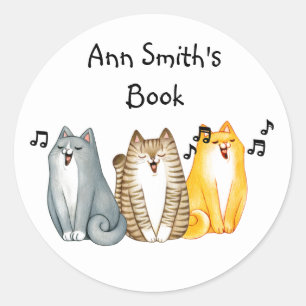 Cute Roligt Singing Cats Kittens Animals Art Runt Klistermärke