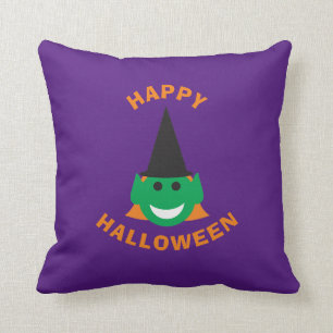 Cute Roligt Smilda Lycklig Witch Halloween Tecknad Kudde
