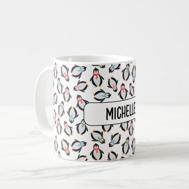 Cute Roligt Snö jul Penguins Kids Mugg (Framsida vänster)