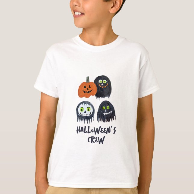 Cute Roligt Spooky Halloween Black Monster Crew T Shirt (Framsida)
