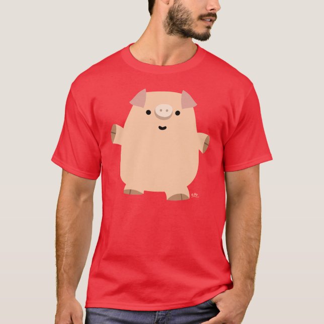 Cute Roligt Tecknad Gris Manar T-shirt (Framsida)