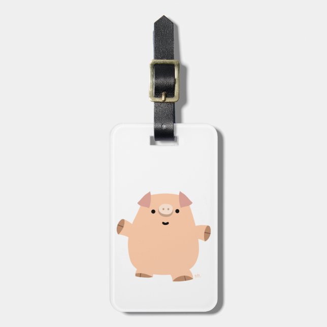 Cute Roligt Tecknad Luggage Tag Gris Bagagebricka (Vertikal Framsida)