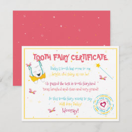 Cute Roligt Tooth Fairy Certificate Peach Färg Pop Anteckningskort