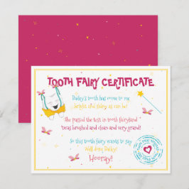Cute Roligt Tooth Fairy Certificate Rosa Färg Anteckningskort