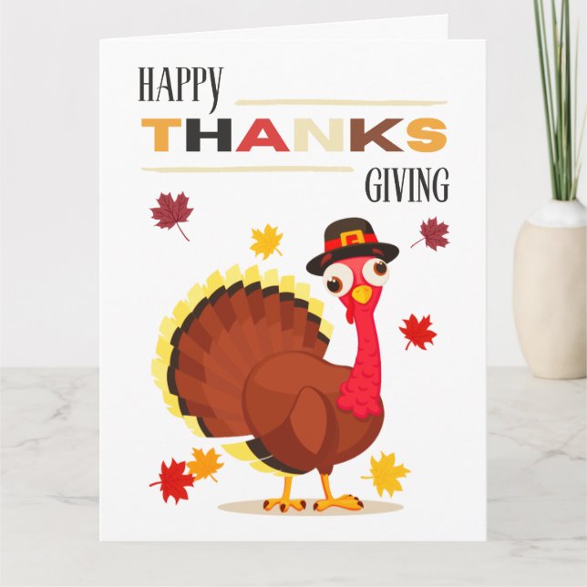 Cute Roligt Turkey Fall Happy thanksgiving Kort (Framsida)