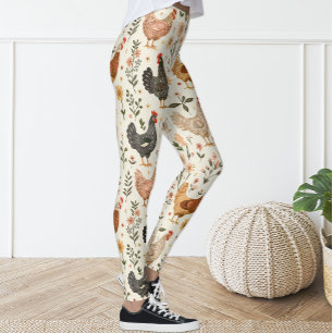 Cute Roligt Vintage Ivory Rosa Blommigt Chicken He Leggings