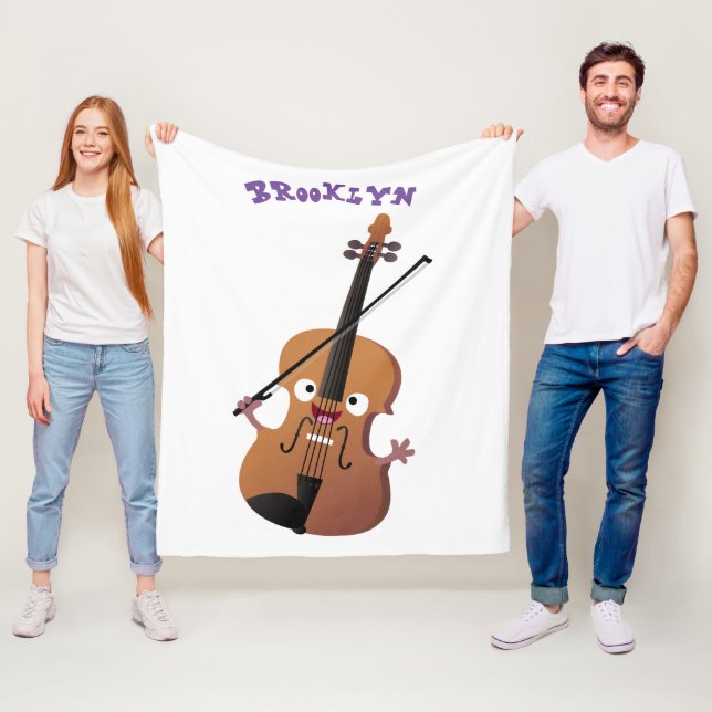 Cute roligt, violin Musical tecknade figurer Fleecefilt (På plats)