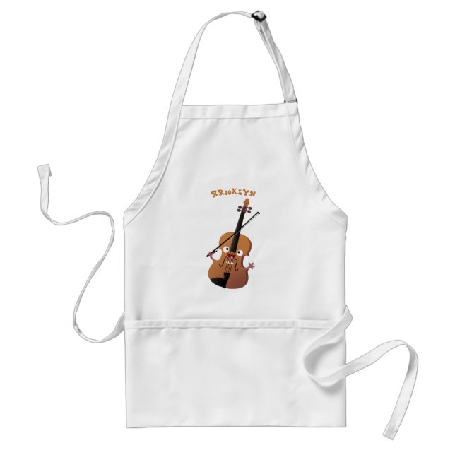 Cute roligt, violin Musical tecknade figurer Förkläde (Framsidan)