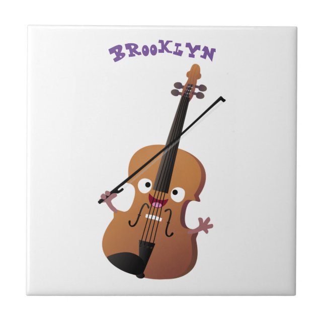 Cute roligt, violin Musical tecknade figurer Kakelplatta (Framsidan)