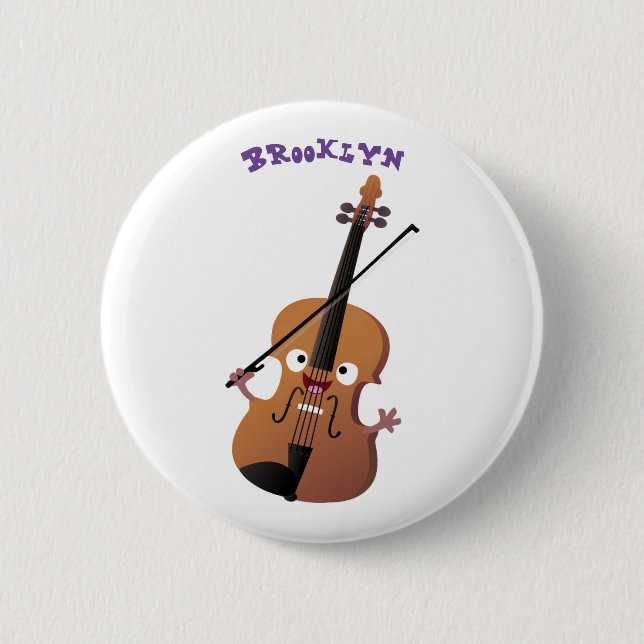 Cute roligt, violin Musical tecknade figurer Knapp (Framsida)