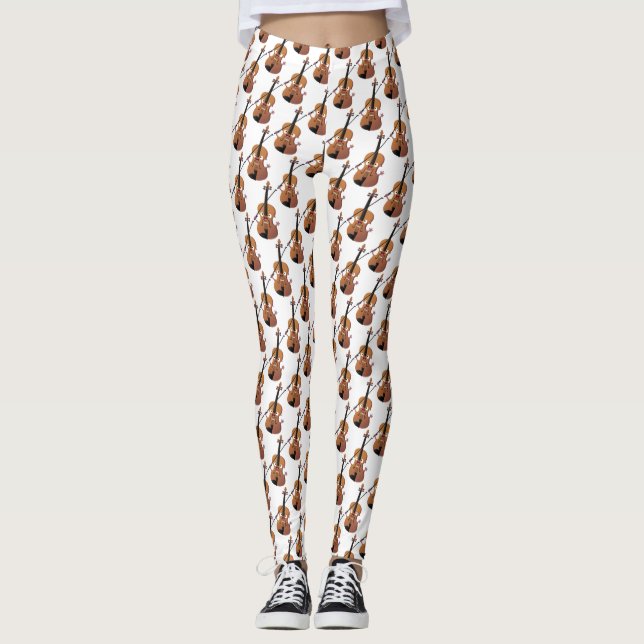 Cute roligt, violin Musical tecknade figurer Leggings (Framsida)