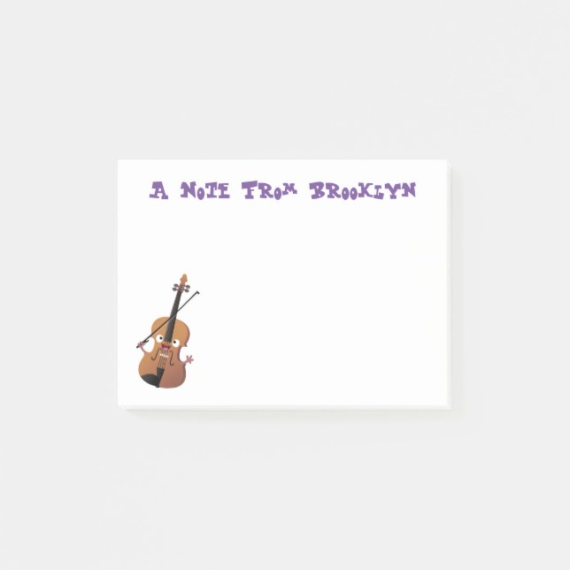 Cute roligt, violin Musical tecknade figurer Post-it Block (Framsida)