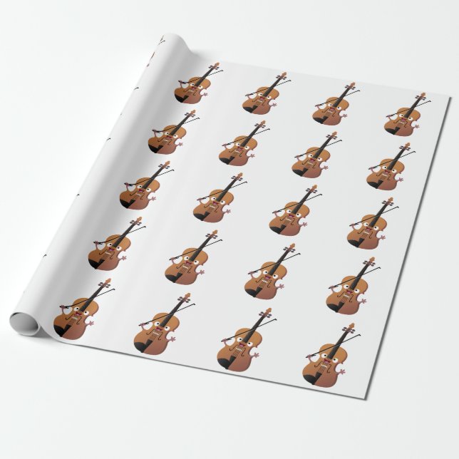 Cute roligt, violin Musical tecknade figurer Presentpapper (Utrullad)