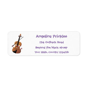 Cute roligt, violin Musical tecknade figurer Returadress Etikett