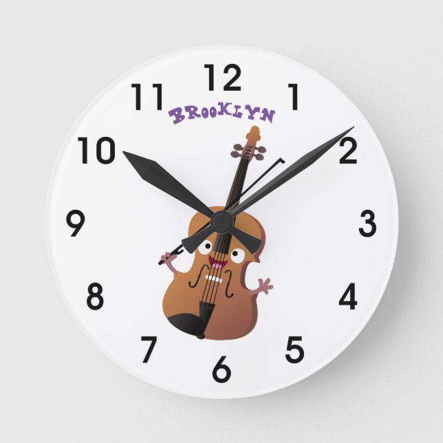 Cute roligt, violin Musical tecknade figurer Rund Klocka (Framsida)