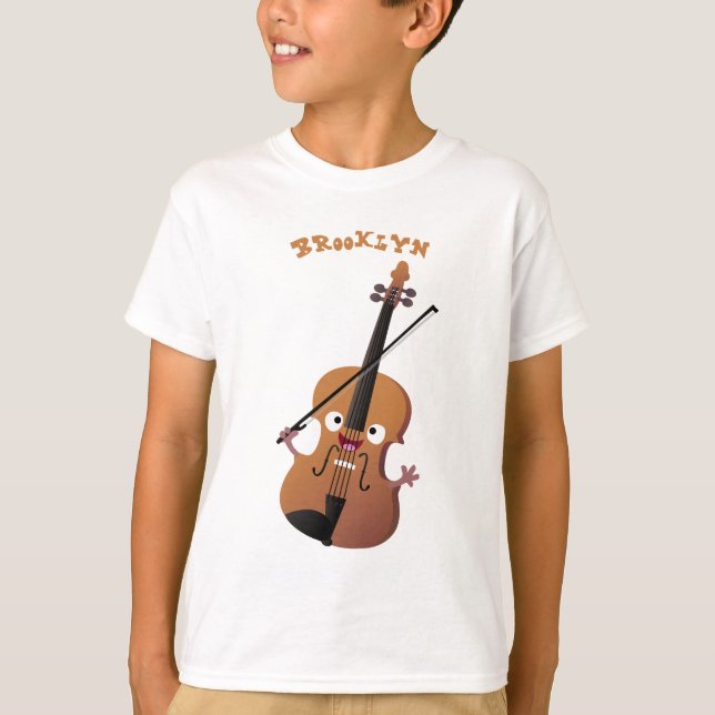 Cute roligt, violin Musical tecknade figurer T Shirt (Framsida)
