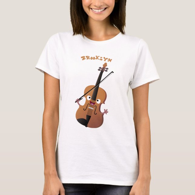 Cute roligt, violin Musical tecknade figurer T Shirt (Framsida)