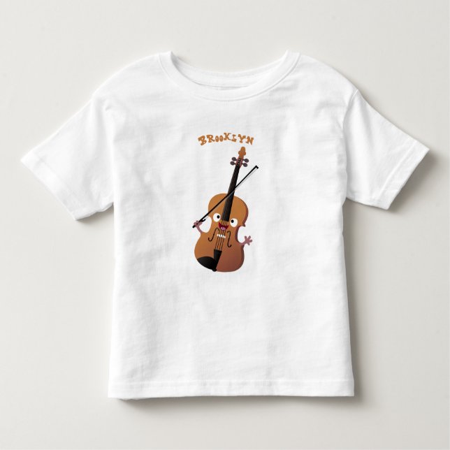 Cute roligt, violin Musical tecknade figurer T Shirt (Framsida)
