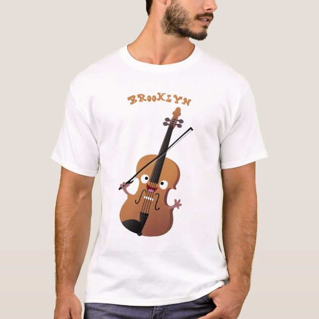 Cute roligt, violin Musical tecknade figurer T Shirt (Framsida)