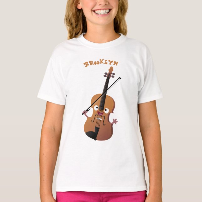 Cute roligt, violin Musical tecknade figurer T Shirt (Framsida)