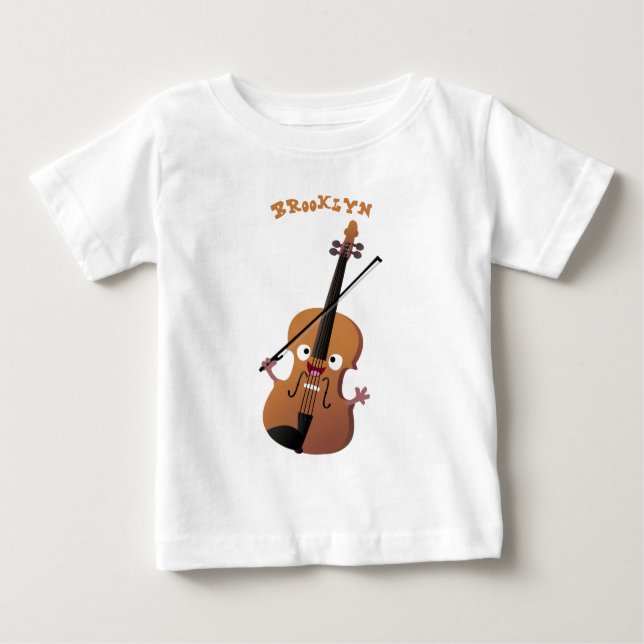 Cute roligt, violin Musical tecknade figurer T Shirt (Framsida)