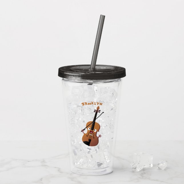 Cute roligt, violin Musical tecknade figurer Take Away Mugg (Baksida Ice)
