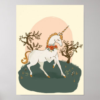 Cute & Roligt White Unicorn som spelar ut barn Poster