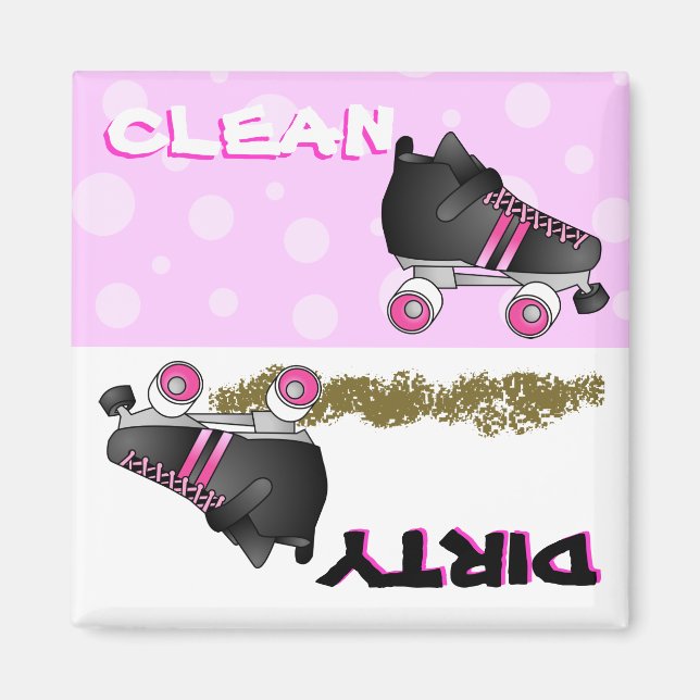 Cute Roller Skate Rosa Clean Dirty Dishwasher Magnet (Framsidan)