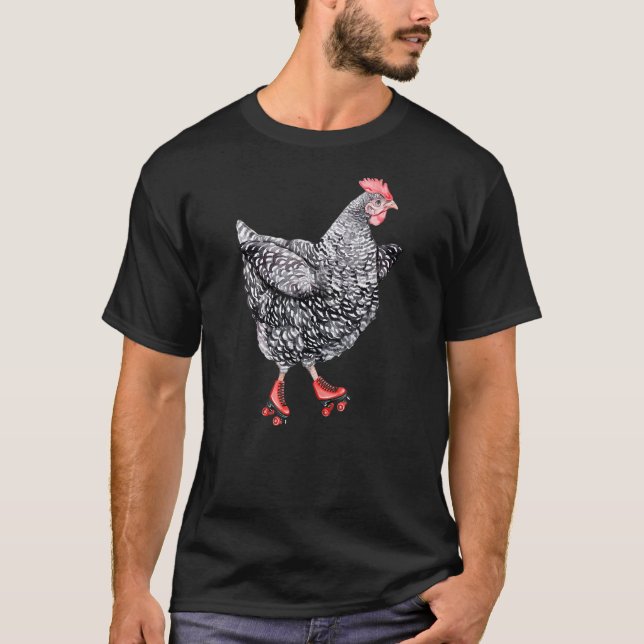 Cute Roller Skating Chicken Barred Sten Hen Rolle T Shirt (Framsida)