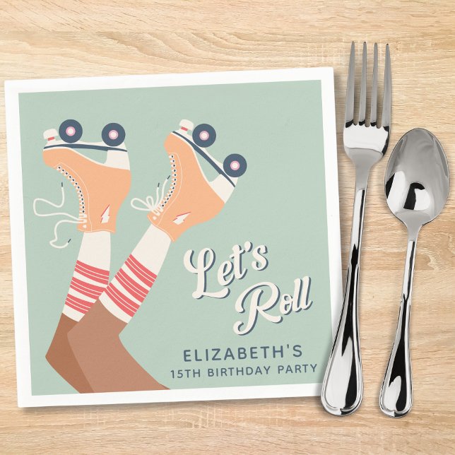 Cute Roller Sking Födelsedagsfest Pappersservett (Skapare uppladdad)