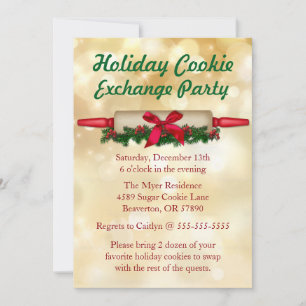 Cute Rolling Pin Cookie Exchange Helgdag Inbjudan