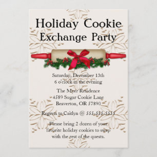 Cute Rolling Pin Cookie Exchange Helgdag Inbjudan