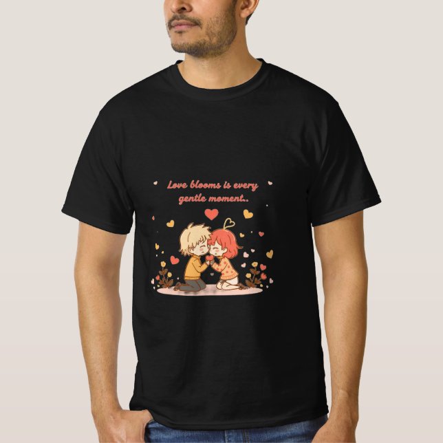 Cute Romantic Anime Couple - Love Moment T Shirt (Framsida)