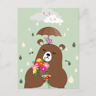 Cute Romantic Bear Vykort