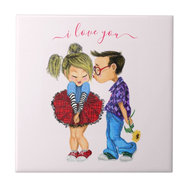 Cute Romantic Couple Ceramic Tile - Kärlek Gift Kakelplatta (Framsidan)