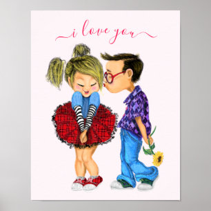 Cute Romantic Couple - Kärlek - I Kärlek You - K Poster